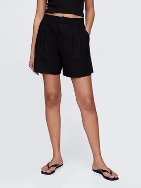 GAP Womens Linen Blend Pull On Stretch Waist Shorts Black Size Small